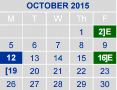 District School Academic Calendar for New El #5 for October 2015