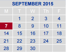 District School Academic Calendar for Science Hall Elementary School for September 2015