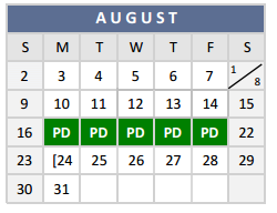 District School Academic Calendar for Highland Park Alter Ed Ctr for August 2015