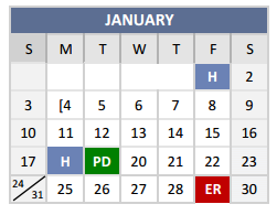 District School Academic Calendar for Highland Park Alter Ed Ctr for January 2016