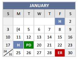 District School Academic Calendar for P A S S Learning Ctr for January 2016