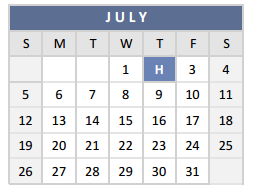 District School Academic Calendar for Highland Park Alter Ed Ctr for July 2015