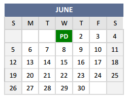 District School Academic Calendar for Bradfield Elementary for June 2016