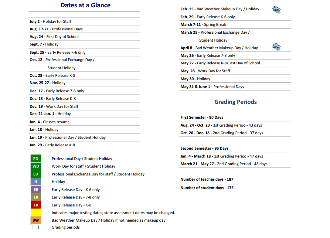 District School Academic Calendar Key for P A S S Learning Ctr