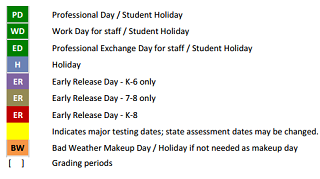 District School Academic Calendar Legend for Armstrong Elementary