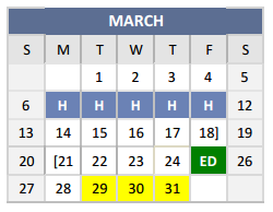 District School Academic Calendar for P A S S Learning Ctr for March 2016