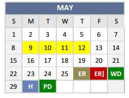 District School Academic Calendar for P A S S Learning Ctr for May 2016