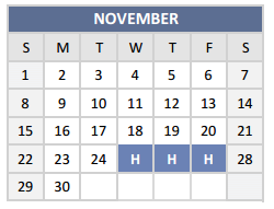 District School Academic Calendar for Highland Park Alter Ed Ctr for November 2015