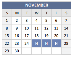 District School Academic Calendar for P A S S Learning Ctr for November 2015