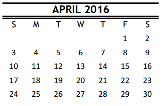 District School Academic Calendar for Walnut Bend Elementary for April 2016