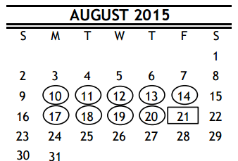 District School Academic Calendar for R D S P D for August 2015