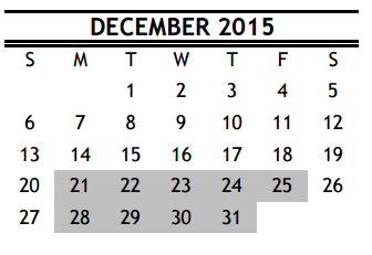 District School Academic Calendar for Pin Oak Middle School for December 2015