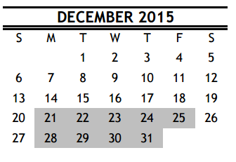 District School Academic Calendar for R D S P D for December 2015