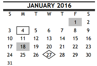 District School Academic Calendar for Leader's Academy for January 2016