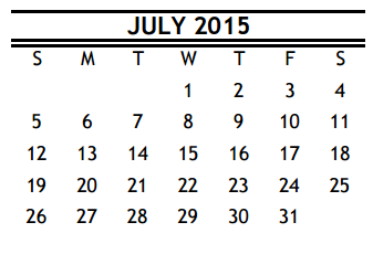 District School Academic Calendar for Braeburn Elementary for July 2015