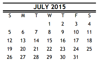 District School Academic Calendar for R D S P D for July 2015