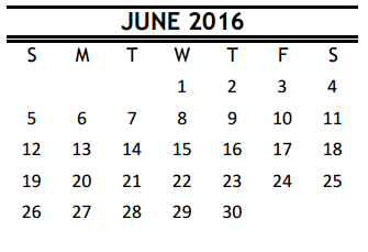 District School Academic Calendar for St George's Place Es for June 2016