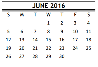 District School Academic Calendar for M C Williams Middle for June 2016