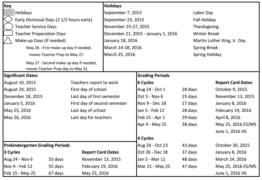 District School Academic Calendar Key for H P Carter Career Center