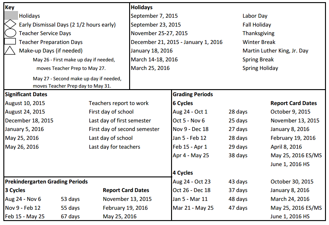 District School Academic Calendar Key for R D S P D