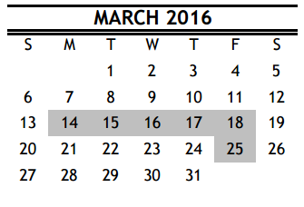 District School Academic Calendar for Marshall Middle for March 2016