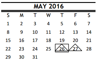 District School Academic Calendar for M C Williams Middle for May 2016