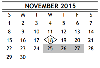 District School Academic Calendar for Braeburn Elementary for November 2015