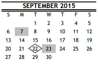 District School Academic Calendar for Marshall Middle for September 2015