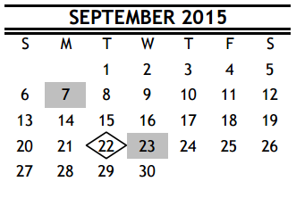 District School Academic Calendar for Red Elementary for September 2015