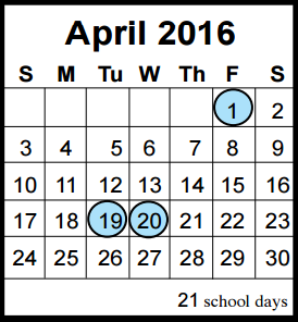 District School Academic Calendar for Oaks Elementary for April 2016