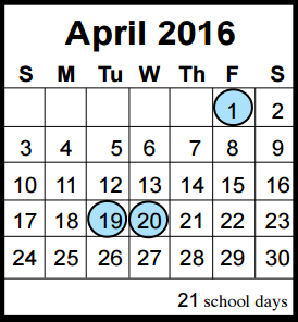 District School Academic Calendar for Jack M Fields Sr Elementary for April 2016