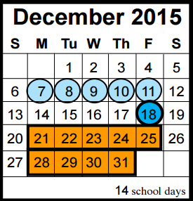 District School Academic Calendar for Humble Elementary for December 2015