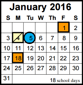 District School Academic Calendar for Oaks Elementary for January 2016