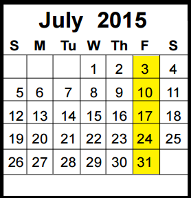 District School Academic Calendar for Jack M Fields Sr Elementary for July 2015