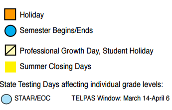 District School Academic Calendar Legend for Timbers Elementary