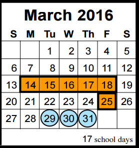 District School Academic Calendar for Shadow Forest Elementary for March 2016