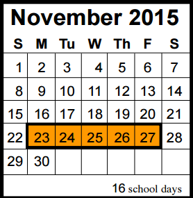 District School Academic Calendar for Kingwood Park High School for November 2015