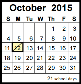 District School Academic Calendar for Early Learning Wing for October 2015