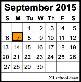 District School Academic Calendar for Timberwood Middle for September 2015