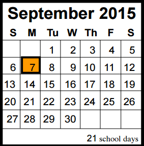 District School Academic Calendar for Early Learning Wing for September 2015