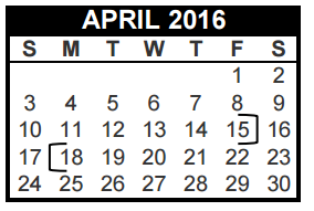 District School Academic Calendar for Shady Oaks Elementary for April 2016