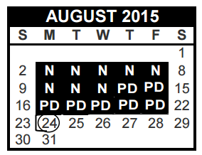 District School Academic Calendar for North Euless Elementary for August 2015