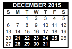 District School Academic Calendar for Harwood J H for December 2015