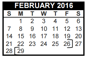 District School Academic Calendar for Shady Brook Elementary for February 2016