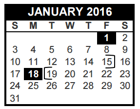 District School Academic Calendar for Donna Park for January 2016
