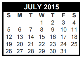 District School Academic Calendar for Lakewood Elementary for July 2015