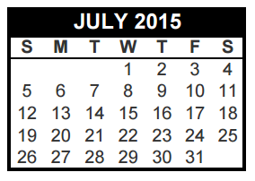 District School Academic Calendar for Transition Program for July 2015