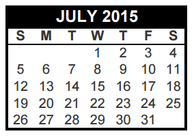 District School Academic Calendar for Hurst J H for July 2015