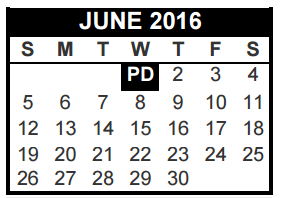 District School Academic Calendar for Transition Program for June 2016