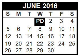 District School Academic Calendar for Hurst J H for June 2016